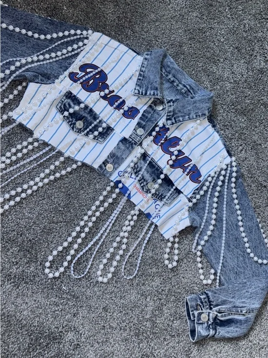 Revamped Rainbow Brooklyn Baseball Graphic Jean Jacket - Picture 6 of 9